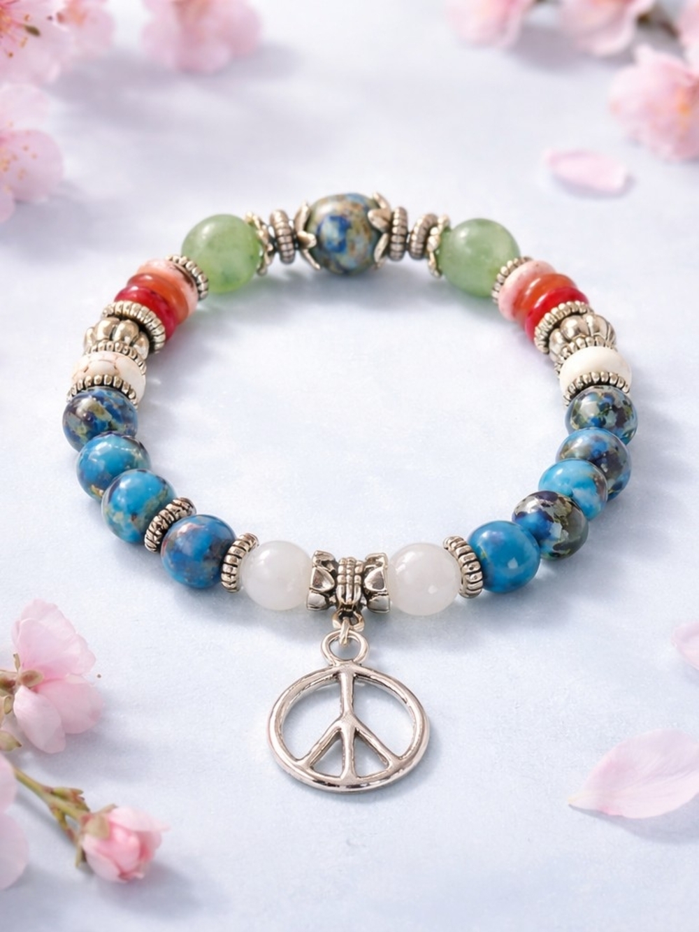Bohemian Multicolor Beaded Peace Charm Bracelet